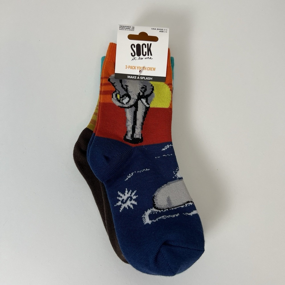 Sock it to me 3- pack youth crew-make a splash Shoe‎ 8-13 age 3-6 unisex